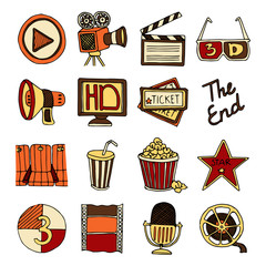 Poster - Cinema vintage icons set color