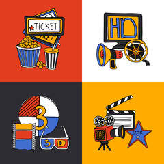 Wall Mural - Cinema design concept flat icons set