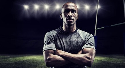 Poster - Composite image of portrait of confident rugby player