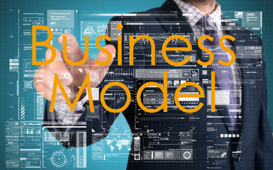 businessman presenting Business Model text on business backgroun