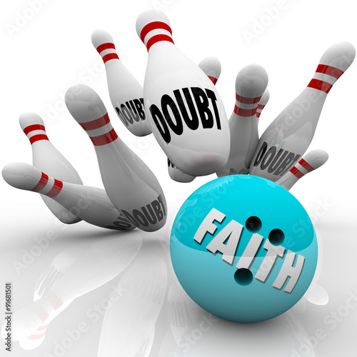 Fotografie, Tablou Faith Vs Doubt Bowling Ball Religion Belief Confidence Hope