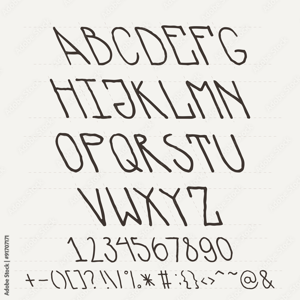 English hand-drawn alphabet of capital letters tilted to the Stock ...