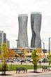 MISSISSAUGA, CANADA - Oct 9, 2012: : The Absolute World condominium Towers in the city center of Mississauga Ontario. The taller tower was nicknamed the Marilyn Monroe tower due to the curvy shape.