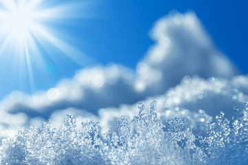 Wall Mural - Winter background with transparent ice crystals.
