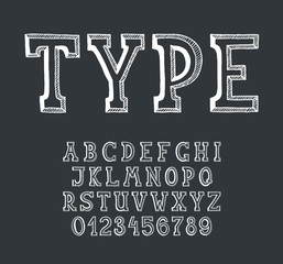 Leinwandbilder - Classical hand drawn serif font with numerals