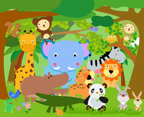 Wall Mural - Fun Jungle Animals