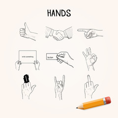 Wall Mural - Doodle Hand movements, hand drawn icons