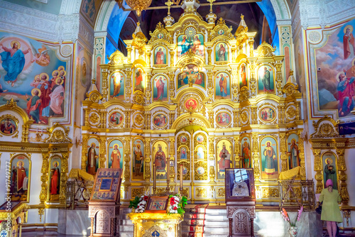 Interior Of Russian Orthodox Church Iconostasis In Saint