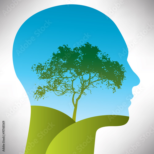 Vector Man with a tree landscape within his silhouette
