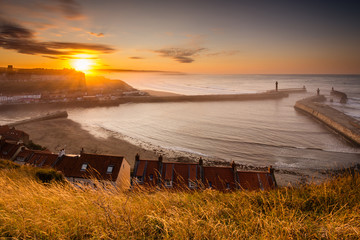 Sticker - Whitby Harbour at sunset