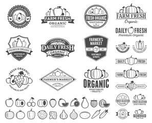 Wall Mural - Fruits and Vegetables Logos, Labels, Fruits and Vegetables Icons