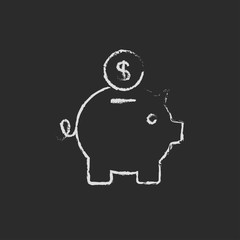 Canvas Print - piggy bank and dollar coin icon drawn in chalk.