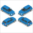 Flat 3d isometric high quality city transport icon set. Green car. Sedan automobile. 