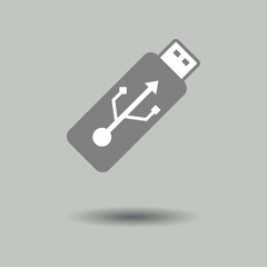 Fototapete - Pendrive icon in modern style with shadow and gray background. Symbol of portable data and save.