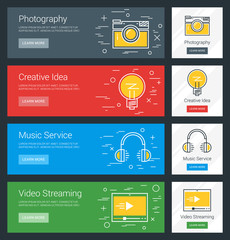 Wall Mural - photography. creative idea. music service. video streaming. flat design concept. set of vector web b