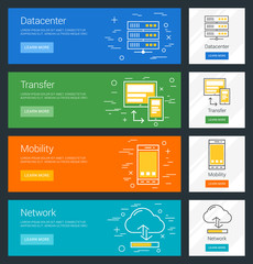 Wall Mural - datacenter. transfer. mobility. network. flat design concept. set of vector web banners