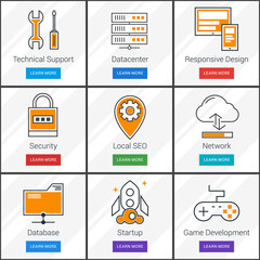 Wall Mural - technical support, data storage, network, startup, internet security. flat design concept. set of ve