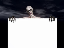 3D Zombie Holding A Blank Sign