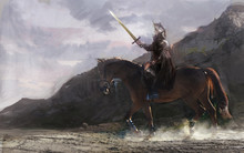 Knight On Horse Going In Battle 