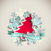 Christmas Theme, Abstract Tree And Snowflakes, Illustration