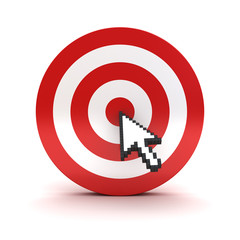 Aufkleber - Arrow cursor clicking in the center of the red dart board or target isolated over white background