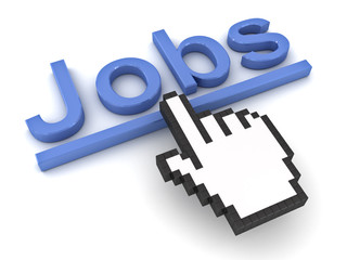 Poster - Hand cursor clicking job link isolated on white background , find jobs on the internet concept