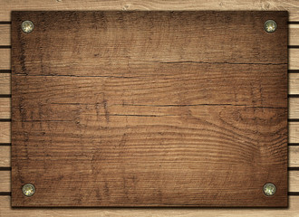 Wall Mural - brown wooden board screwed on planks wall
