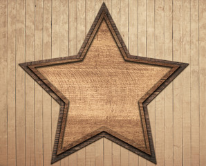 Wall Mural - brown wooden star with frame on planks wall