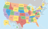 Fototapeta Mapy - USA in Farbe mit Nachbarländern