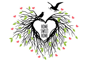 heart shaped bird nest, vector