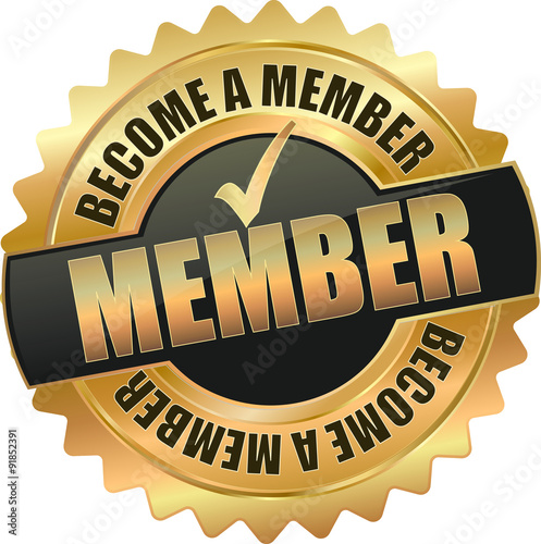 Fotomural golden shiny vintage member 3D vector icon seal sign button shield star with che
