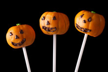 Halloween Cake Pop Pumpkin Jack Close Up Isolated On A Black 
