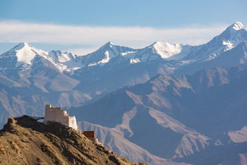 namgyal tsemo monastery with sunset ,leh ladakh,india.