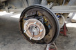 Rear drum brake assembly on pick-up truck