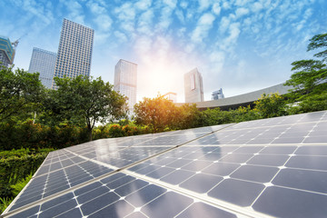 Wall Mural - solar panels in the park of modern city