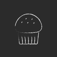 Wall Mural - cupcake icon drawn in chalk.