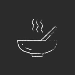 Sticker - Bowl of hot soup with spoon icon drawn in chalk.