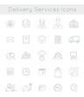 © vectorikart - Set of modern flat thin line vector icons of delivery service, logistic business, shipping and transportation. Linear conceptual symbols for interface design of website. Isolated on white