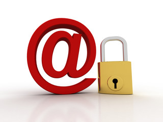 Poster - 3d rendering E-mail symbol with lock. Internet security concept