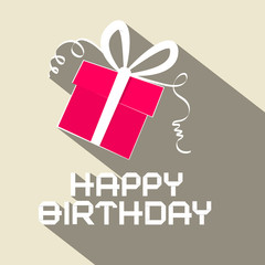 Poster - Flat Design Happy Birthday Retro Simple Vector Illustration with Gift Box