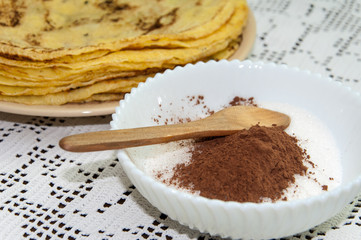 Sugar with cocoa for pancakes