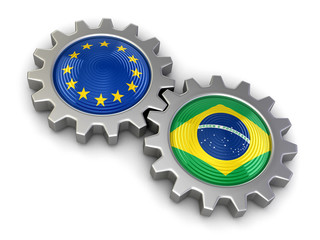 Poster - European union and Brazilian flags on a gears (clipping path included)
