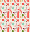Wine seamless flat Background with silhouettes of bottles and wine glasses.