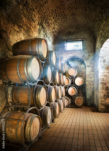 Nowoczesny obraz na płótnie Cellar With Barrels For Storage Of Wine

