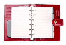 Open Blank Red Leather Planner