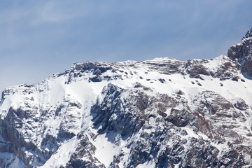 the snowy peaks of the Tien Shan Mountains. Kazakhstan