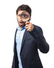 Poster - happy businessman with magnifying glass