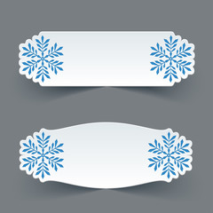 Wall Mural - vector set of blank white paper retro labels with snowflakes.