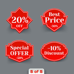 Wall Mural - Vector Set of Red Sale Paper Retro Labels.