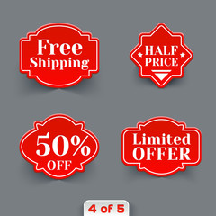 Wall Mural - Vector Set of Red Sale Paper Retro Labels.